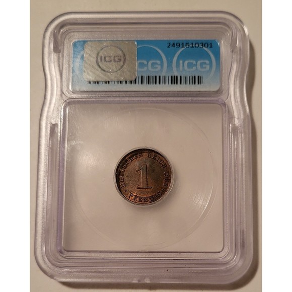 Germany Empire Wilhelm II 1906 A Pfennig MS63 RB ICG - Picture 2 of 4